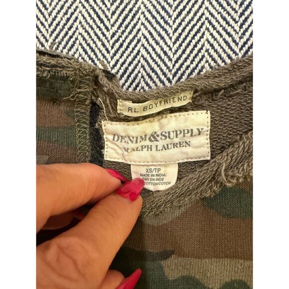 Camo Print RL Boyfriend Cotton Sweatshirt Ralph Lauren Button Back XS - Picture 3 of 7